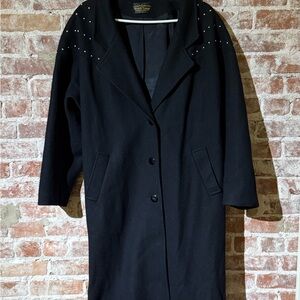 Black Studded Trench Coat Size M/L with Shoulder Pads